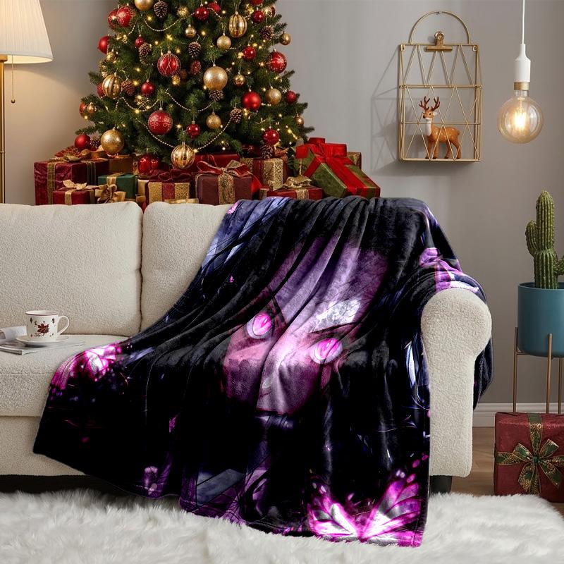 Butterfly Nezuko Fantasy Throws Blanket Flannel Blankets Plush for Couch Bed Gifts for Men Women Travel picnic blanket Christmas fan gifts