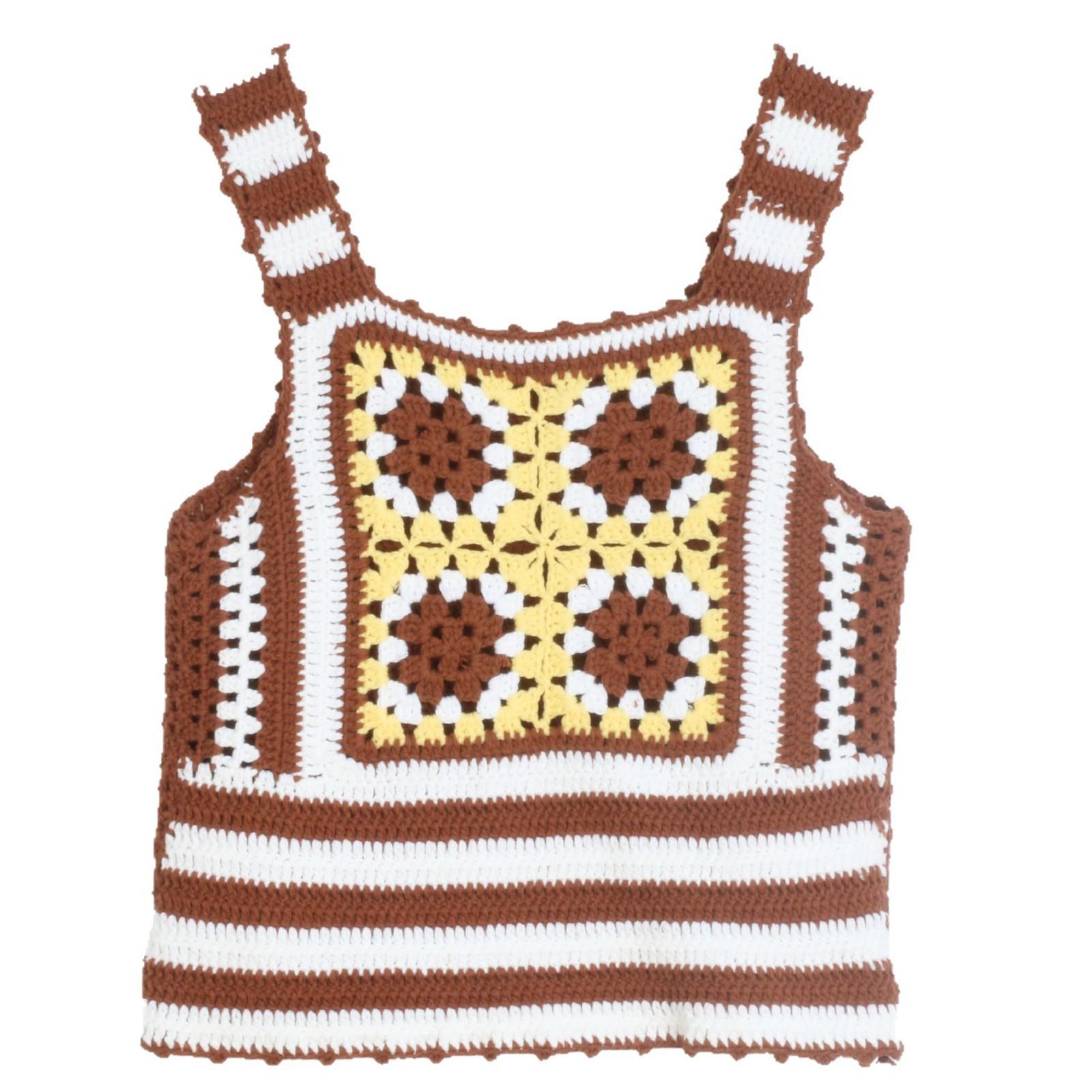 

Богемный этнический вязаный топ-майка на тонких бретелях с круглым вырезом для женщин M