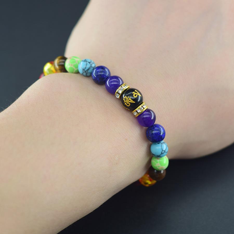 Náramek 7 čaker Muži Ženy Přírodní krystal Léčení Úzkost Šperky Mandala Jóga Meditační náramek Duhový 7 barevný náramek