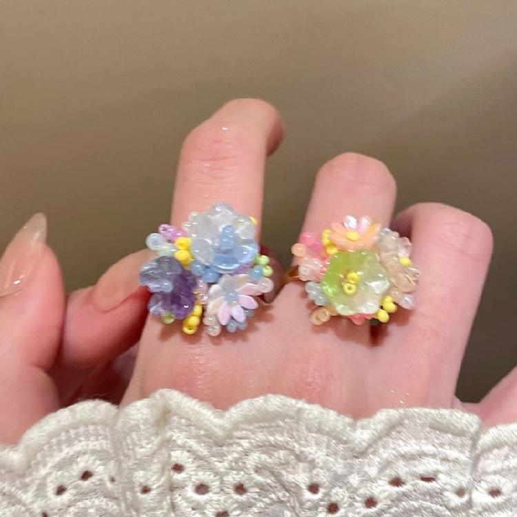 Pierścionki z Hortensjami Regulowane Biżuteria Modowa Otwierane Pierścionki Tekstura Żywicy Odpowiednie do Codziennego Noszenia lub na Specjalne Okazje