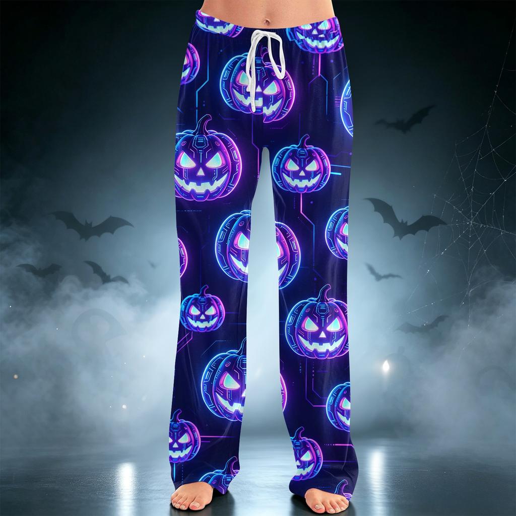 Women's Halloween Print Drawstring Wide Leg Pants for Casual Home Wear