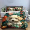 Floral Puppy Decor Set Soft Comfortable Duvet Cover Bedding Set Included 1*Duvet Cover & 2*Pillowcases, Gift