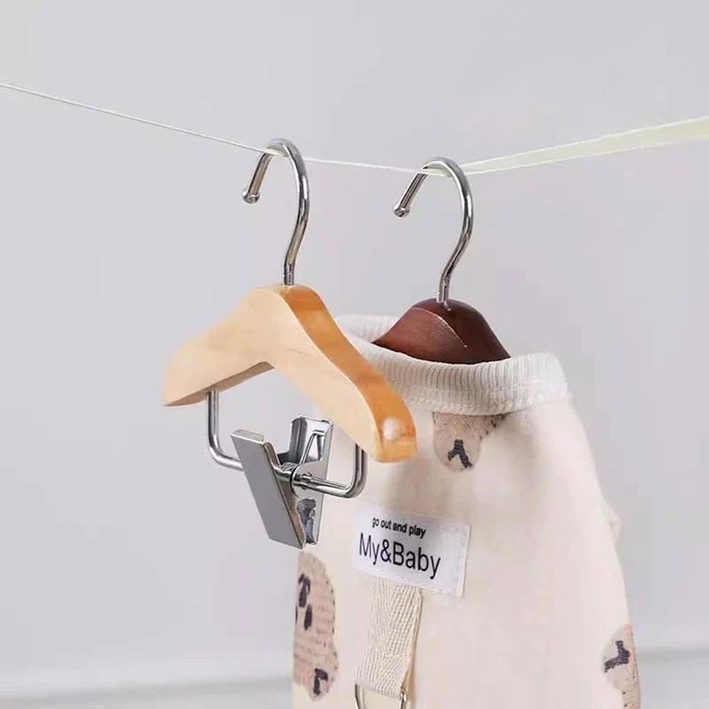 Mini Wooden Hangers With Stainless Steel Clips Mini Small Clothes Support Doll Clothes Display Stands Wardrobe Storage Hanger