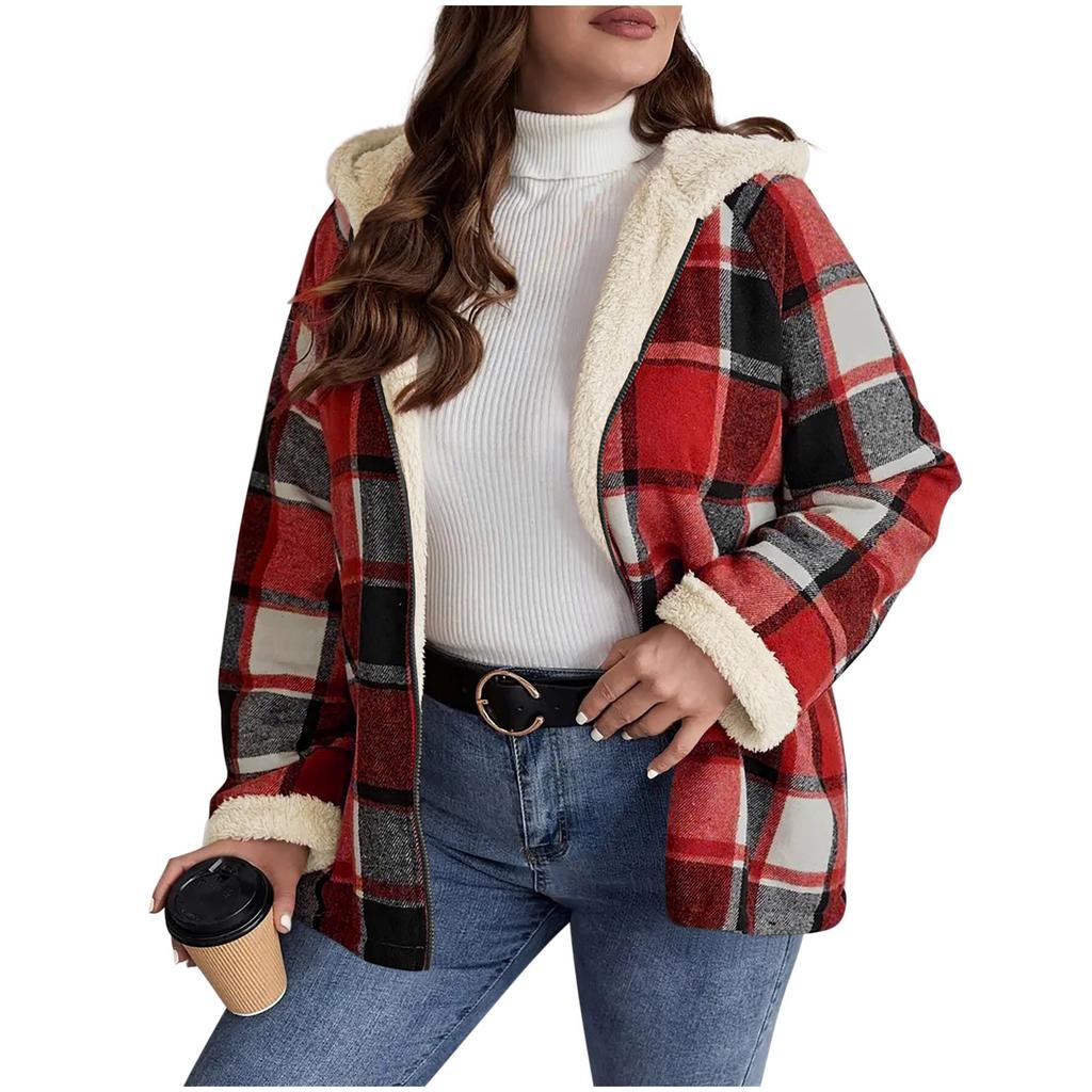 Giacca da Donna a Quadri Taglia L con Cappuccio Autunno Inverno Casual Larga Cappotto a Quadri Bianco Nero Bottone Top Autunnale