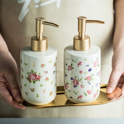 Gel de Ducha Rosa Creativo Botella Dividida Dispensador de Jabón Cerámico con Bomba Desinfectante de Manos Accesorios para Baño Inodoro 2023
