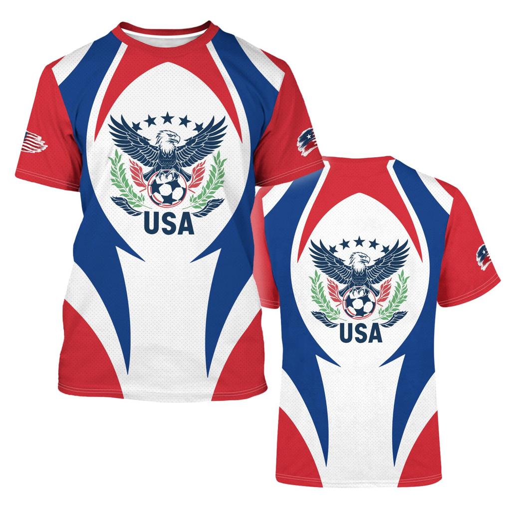 Unisex Vintage Style Soccer Fan Jersey USA Eagle Graphic Print Short Sleeve Crew Neck T-Shirt for Casual Wear and Sports