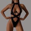 Body Lingerie Sexy a Fascia Donna Scollo a Nodo Lavorato a Maglia Costumi Erotici Nero Fondo Porno Sissy Vestito Baby Doll Ultra Hot Sensuale