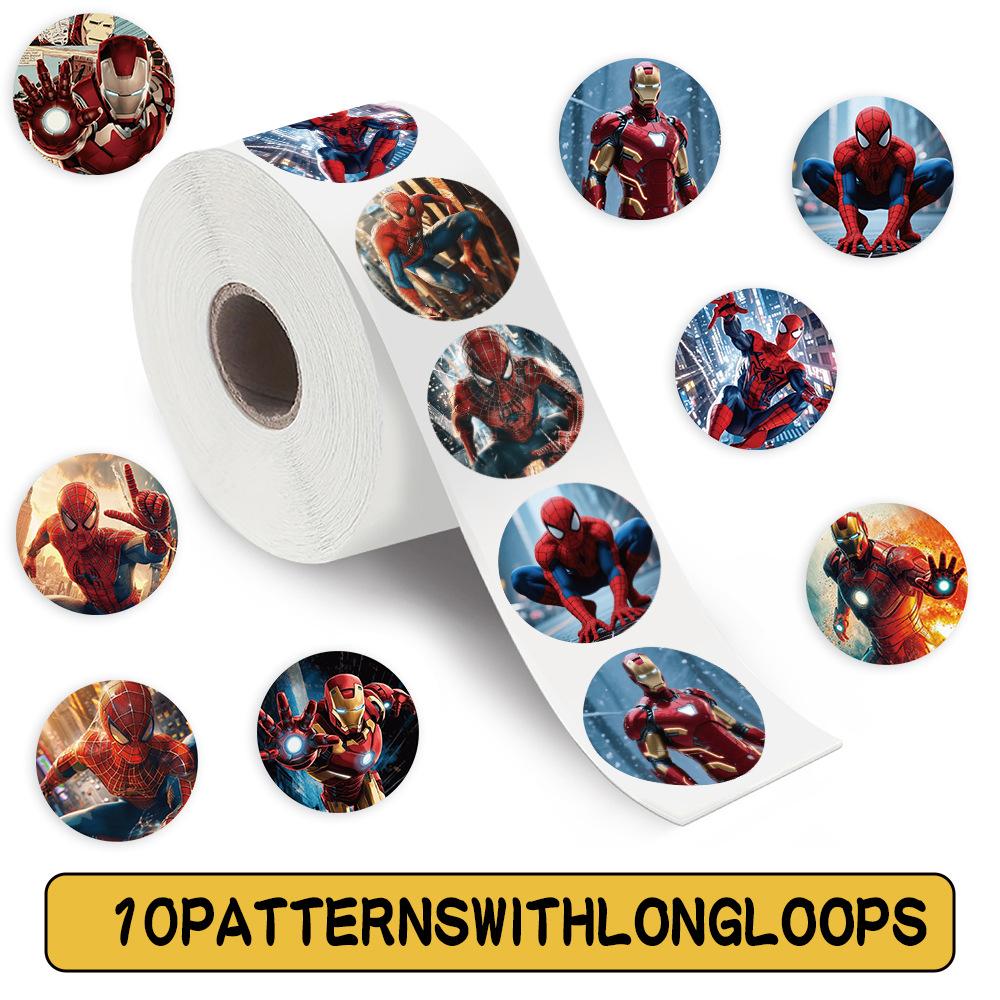 500pcs/Roll Cartoon Iron Spider Superhero Sealing Stickers DIY PVC Laptop Decals Decoration Reward Gift Toy