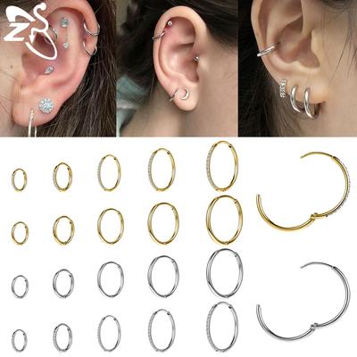 AOEDEJ 1 PC 20G Stainless Steel Hoop Earring Women Men 6/8/10/12MM Round Earrings CZ Crystal Ear Conch Helix Cartilage Jewelry