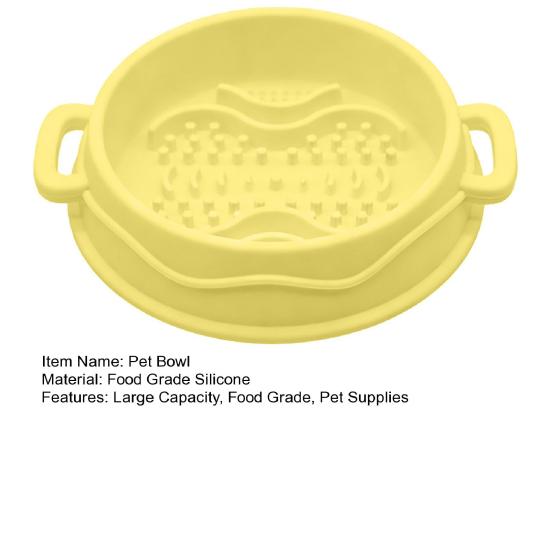 Silicone Pet Slow Feeder Bowl with Dual Handles Suction Cup Anti-Choking Slow Down Eating Food Bowl for Small Medium Large Breed Dogs