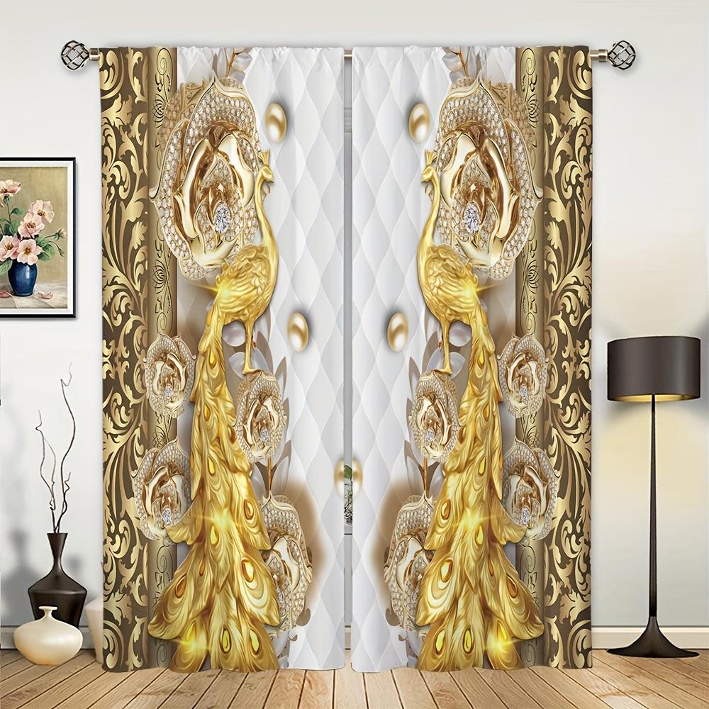 2 ks Luxusní Zlaté Diamantové Květinové Potisky Dívčí Okenní Závěsy Pro Dětskou Ložnici Obývací Pokoj Koupelnu Kuchyň Dveře Domácí Dekorace