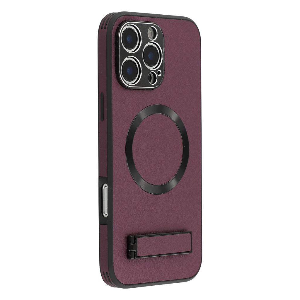 For iPhone 16 Pro Max Kickstand Case Compatible with MagSafe PC+TPU+PU Phone Back Cover