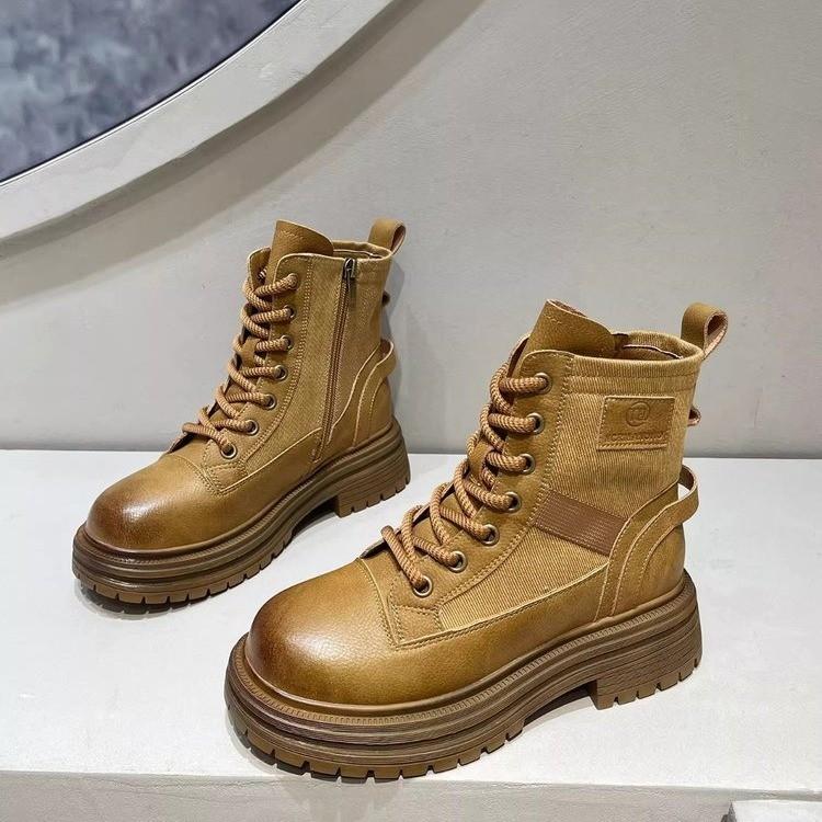 Thick-soled versatile and thin rhubarb boots Martin boots 2025 spring new fashionable retro British wind locomotive tooling boots