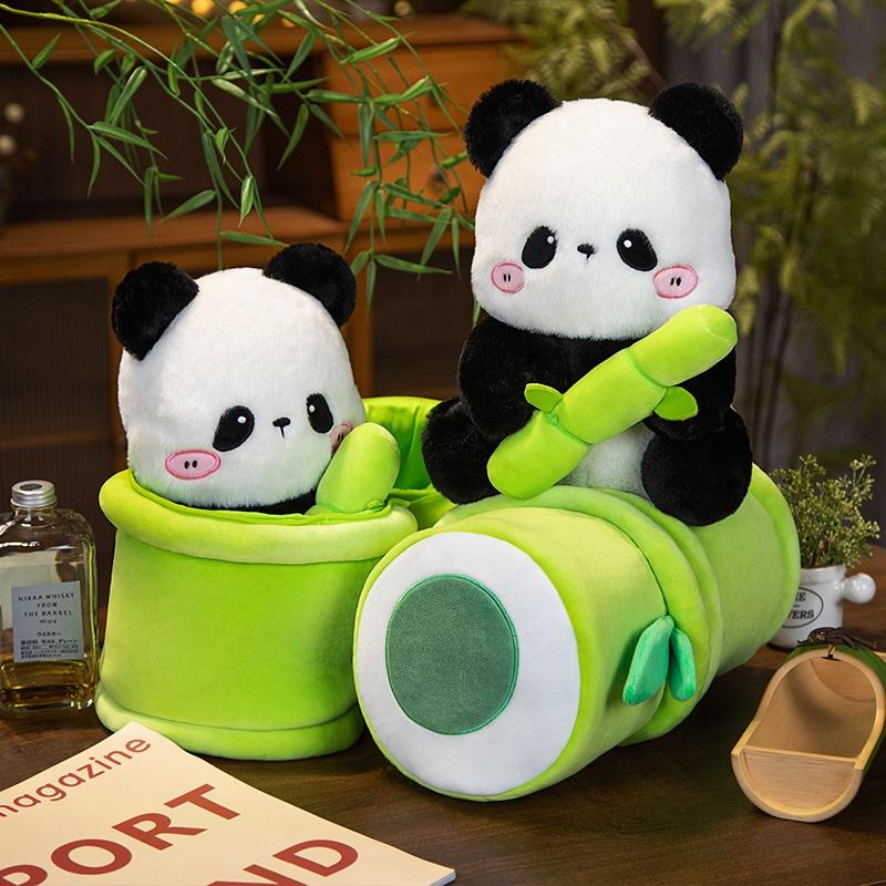 Niedlicher Panda Plüschtier Rucksack mit Bambusrohr Ideal für Mädchen, Weich und kuschelig, 30cm Höhe