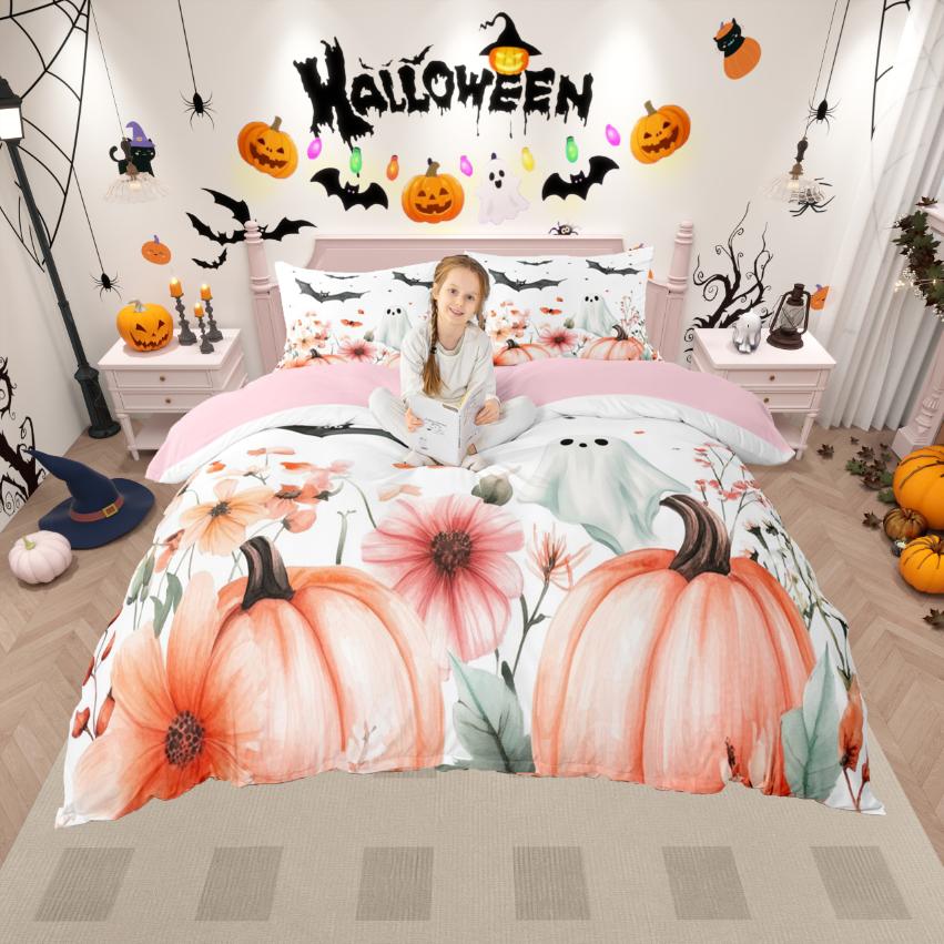 

Comforter Homewish Spooky Halloween Kawaii Ghost Pumpkin Comforter Setspooky Castle Bed Set For Girls Kids Boy Comforter (quilt)-EU Single(135*200cm)3pcs