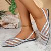 Fashion Plus Size Baotou Sandals Women Summer Rainbow Flat Stripe Cutout Women's Shoes Mesh Rear Trip Strap Single Shoes