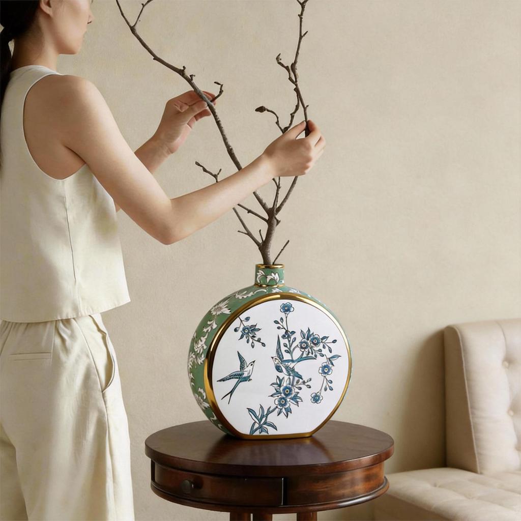 Gilded Blue and White Porcelain Flower Vase - Home Decor Ornament