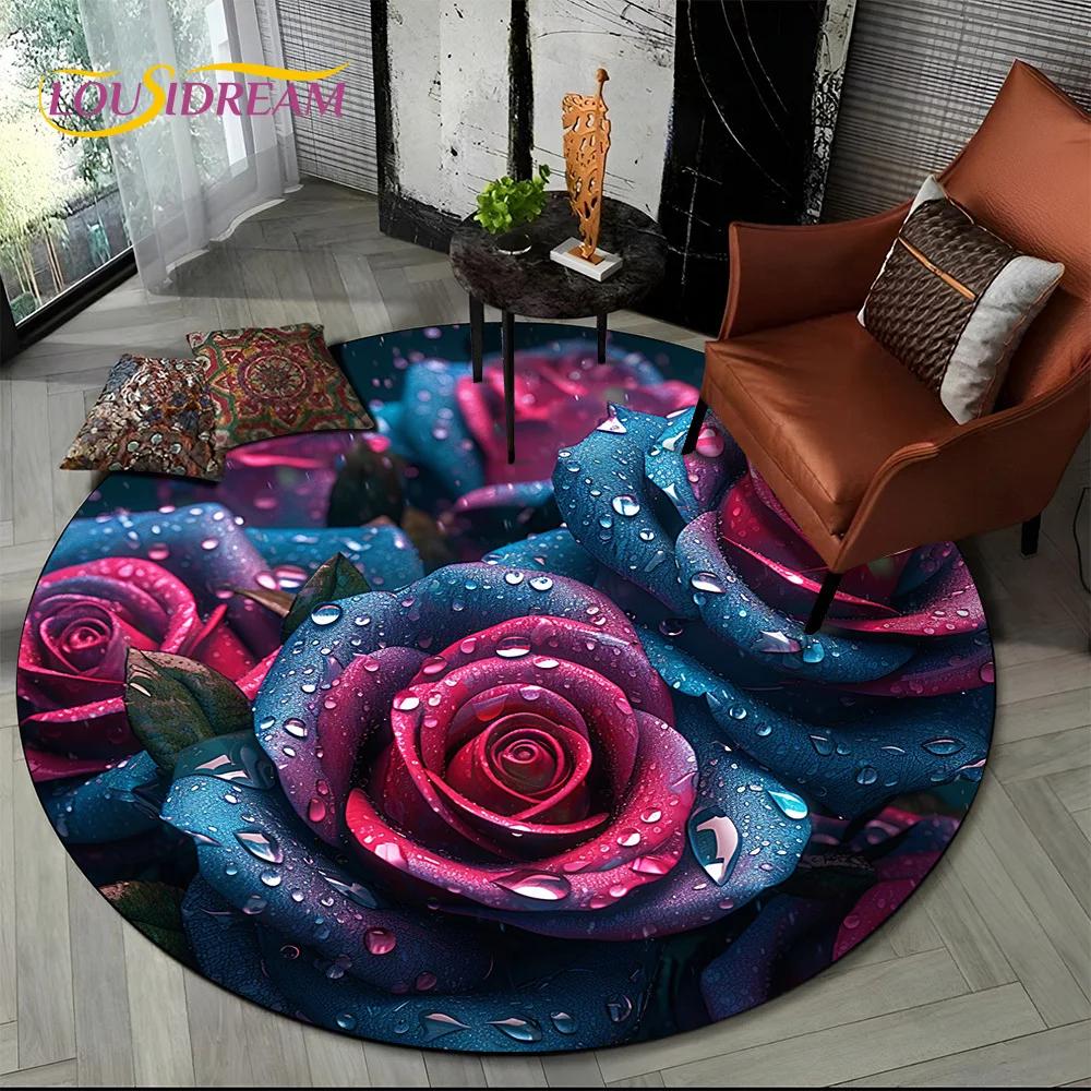 Covor rotund 3D Lux Floarea Soarelui Trandafir Nordic Margaretă pentru Decor Sofă Living Dormitor, Covor Zonă Copii Covoraș de Podea Antiderapant Cadou