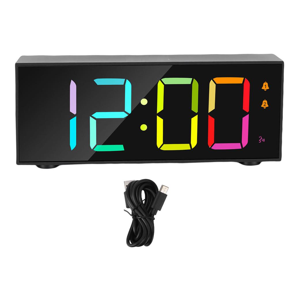 Electronic Desktop Alarm Clock 12 24 Hour LED Display Adjustable Volume RGB Dynamic Screen Alarm for Bedroom Black
