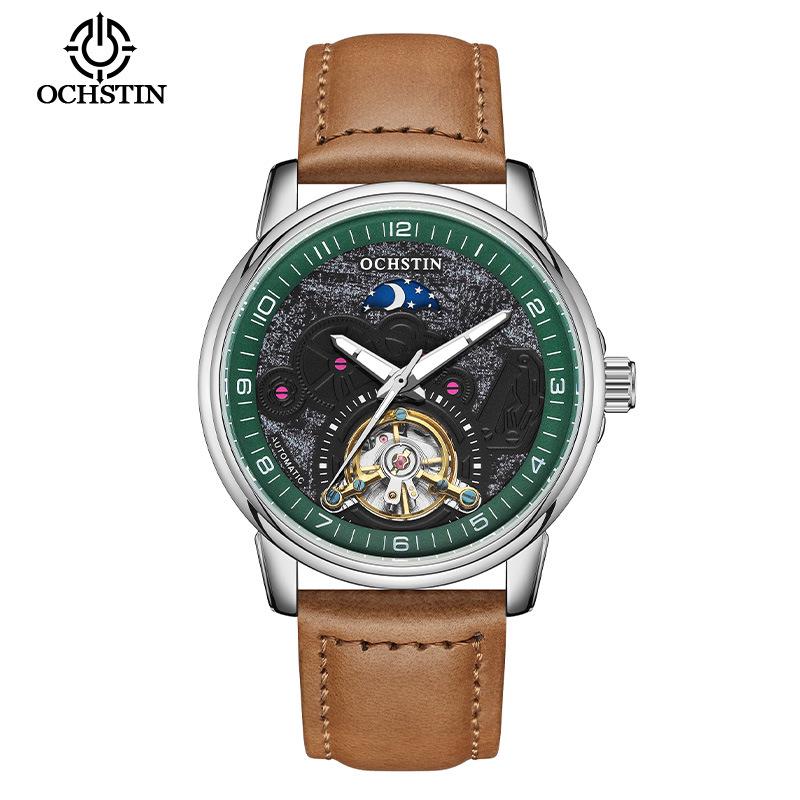 Swiss Tourbillon Men's Mechanical Watch, Large Dial, Automatic, Fashionable Leather Strap, High-End Feel