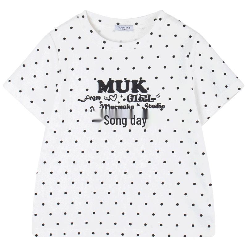Mucmukn Girls Polka Dot Star Short Sleeve T-Shirt 150CM белый