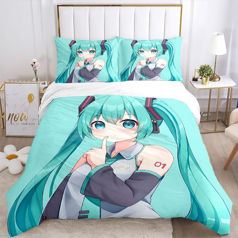 Anime Girl Print 3Pcs Bedding Setduvet Cover With 2 Bedropillowcase Home Birthday Gift
