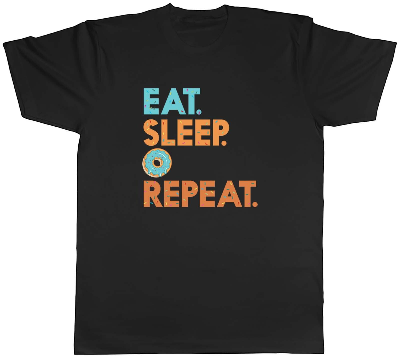 Eat Sleep Donut Mens T-Shirt Doughnut Pastry Glaze Sprinkles Jam Unisex Tee Gift M