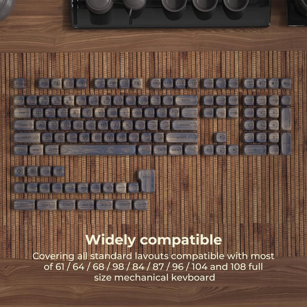Wooden XVX MOA Keycaps PBT Double Shot 130 Pieces PBT Keycap Set Mechanical Keyboard Layout with Key Puller Walnut Texture English Layout Keycaps,