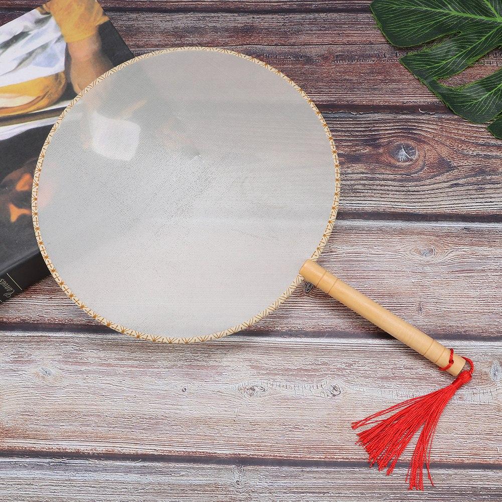 Classical Wooden Handle Round Silk Classical Fan Tassel Handle Fan Gift Decoration(Round wooden handle white silk cloth )
