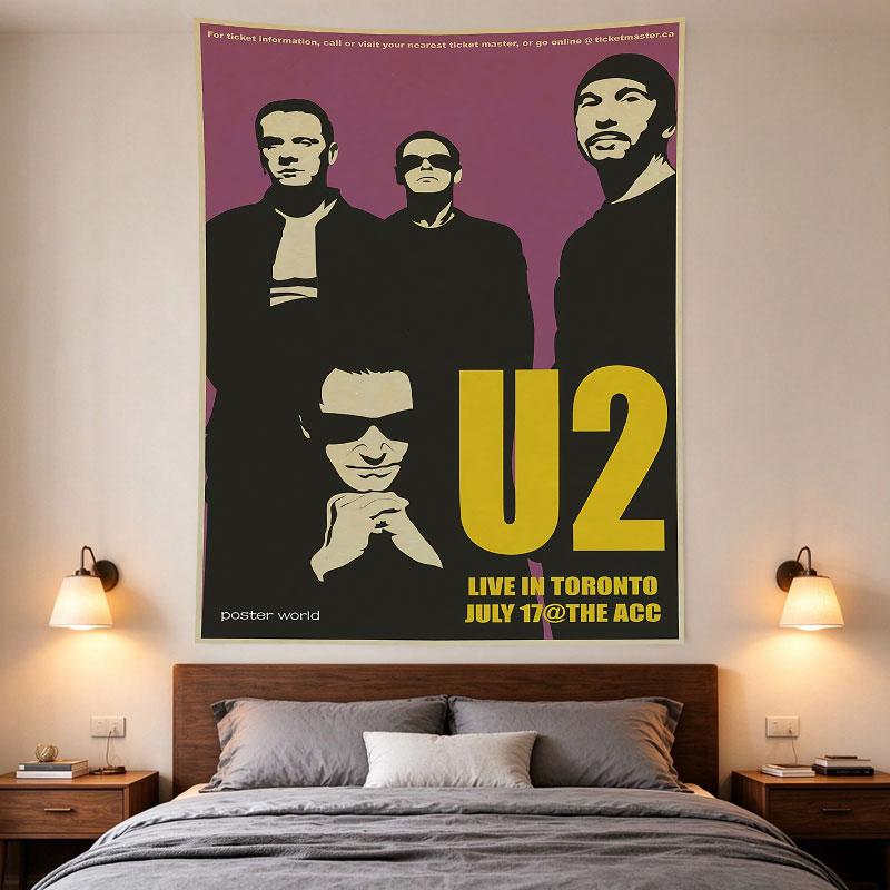 U2 Live in Toronto Retro Concert Poster Purple Band Silhouette Art