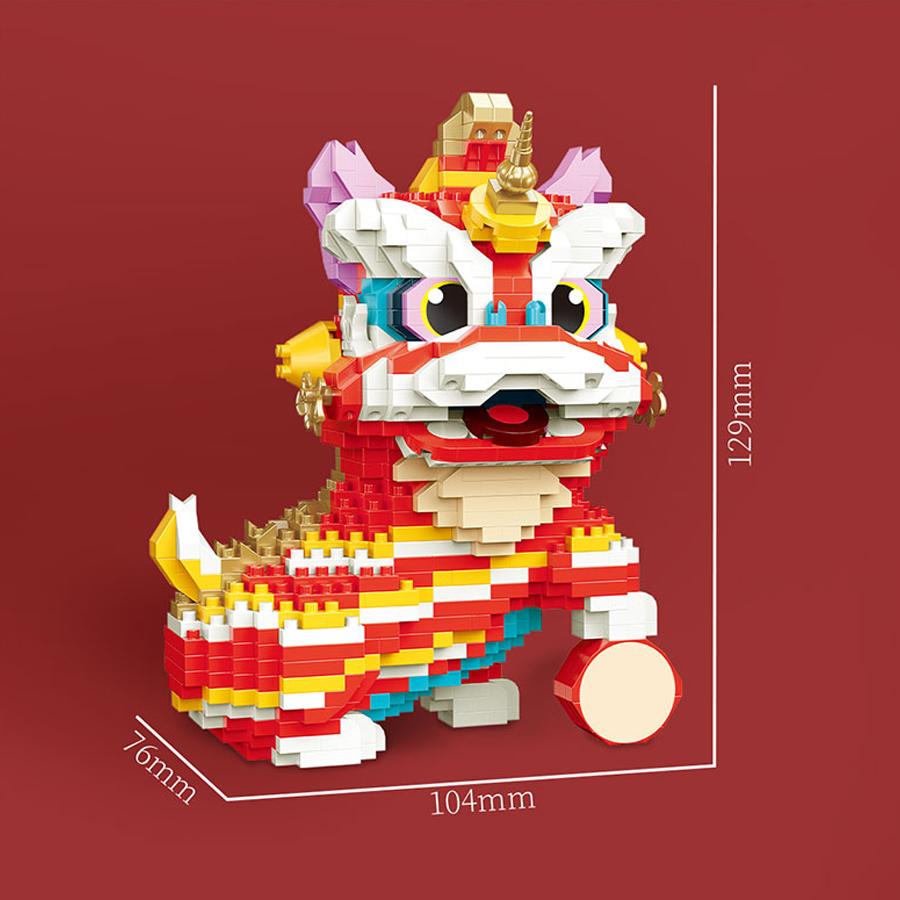 Non-Toxic Chinese Style Lion Dance Micro Building Blocks Kids Diy Toys New Year Spring Festival Gifts Creative Desktop Decorations