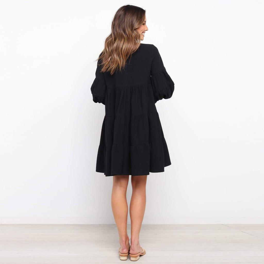 Dames Mouw Lange Mouw Patchwork Losse Swing Jurk