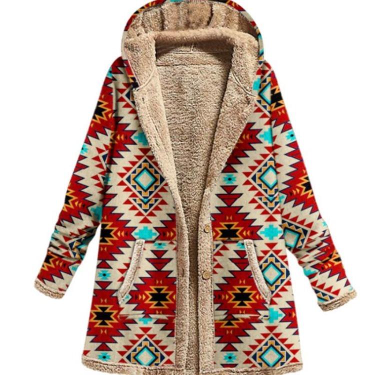 Winter Warm Patchwork Coat Loose Boho Jacket Women Hooded Long Sleeve Outwear Casual Streetwear Fashion Lady Clothes