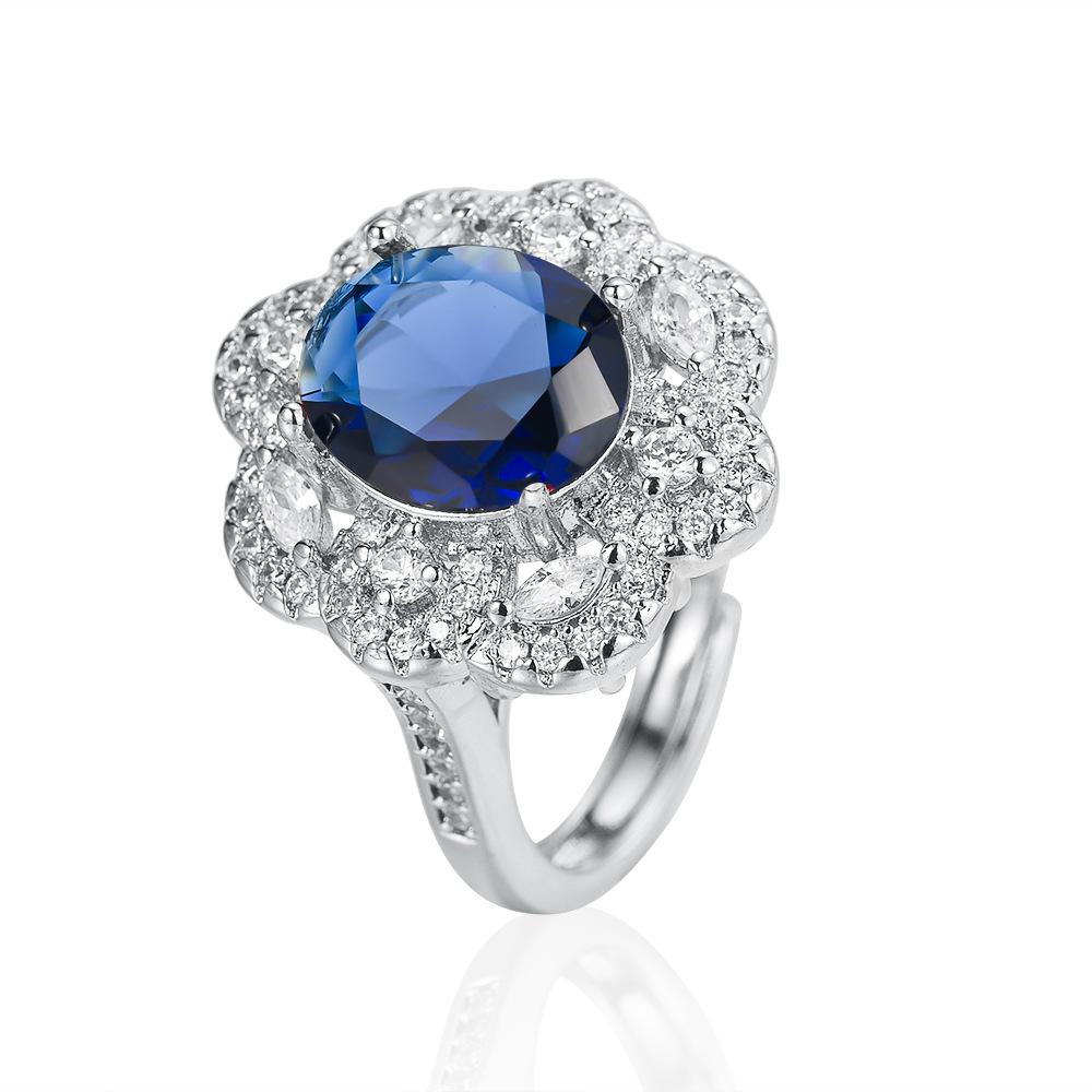 Wish Hot Sale European and American New Inlaid Colored Treasure Flash Diamond Ring Engagement Ring Atmospheric Luxury Finger Ring