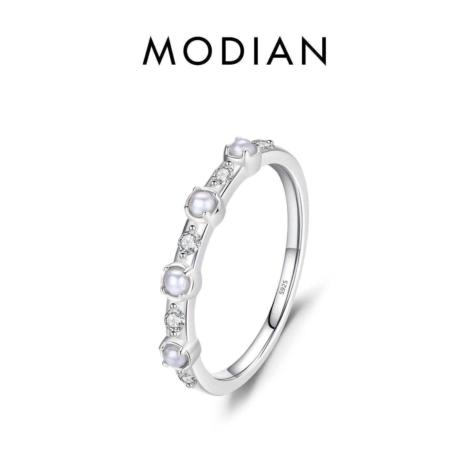 

Модиан, стерлинговое серебро 925 пробы, простое базовое кольцо с жемчугом и подвеской, штабелируемое кольцо, элегантные ювелирные изделия для женщин, подарки на День Святого Валентина 9 серебряный