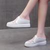 2024 Summer New Lace Mesh Breathable Baotou Half Slippers Femaleinternal Height Increase Wedges Small White Slides Women Sneaker