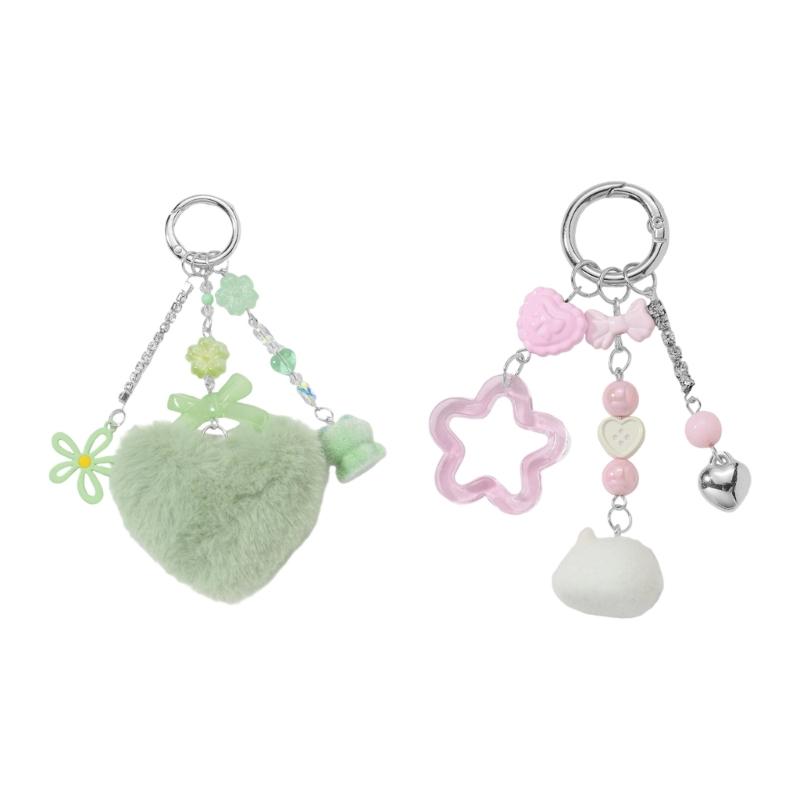 Cute Cartoon Animal Keychain Soft Plush Rabbit Frogs Design Lightweight Sturdy Alloy Acrylic Accessory Gift