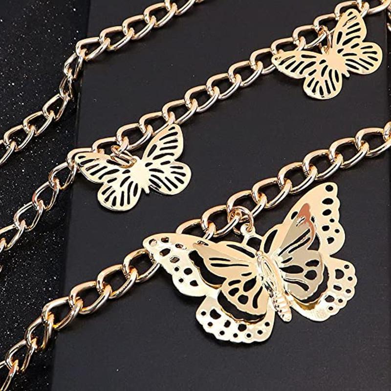Temperament Metal Hollow Butterfly Pendant Waist Chain Female, Versatile Multi-layer Aluminum Chain Body Chain