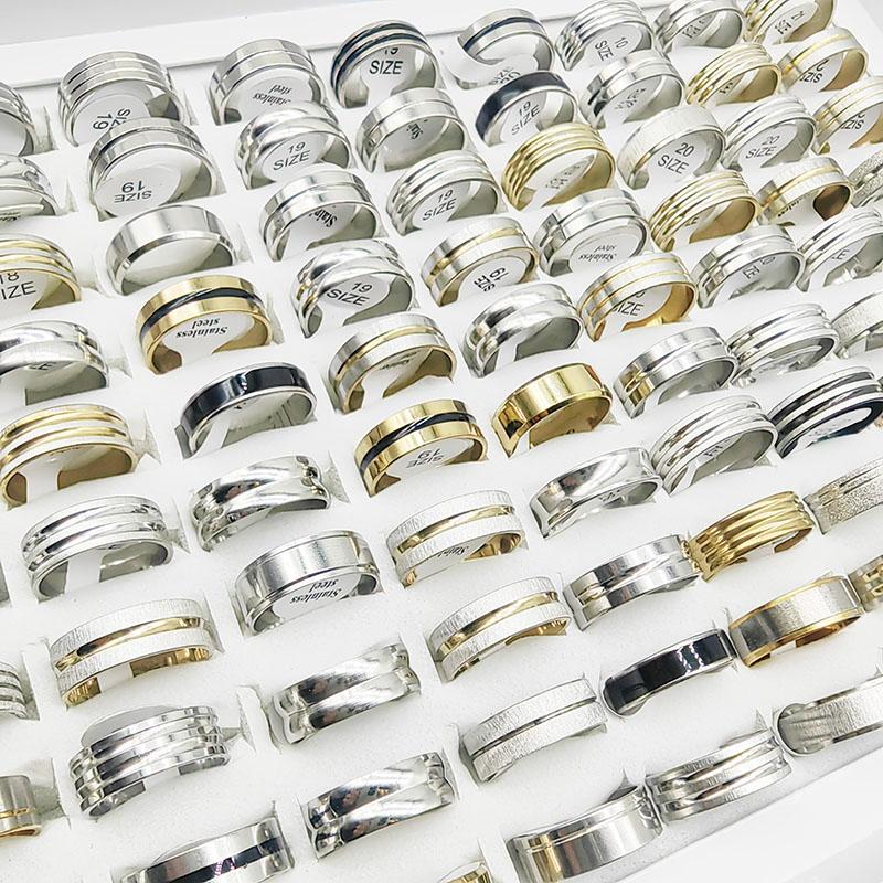 20pcs/Lot Factory Mix Style Simple Stainless Steel Finger Rings Men Women New Gifts Jewelry Bar Wide Joint Ring