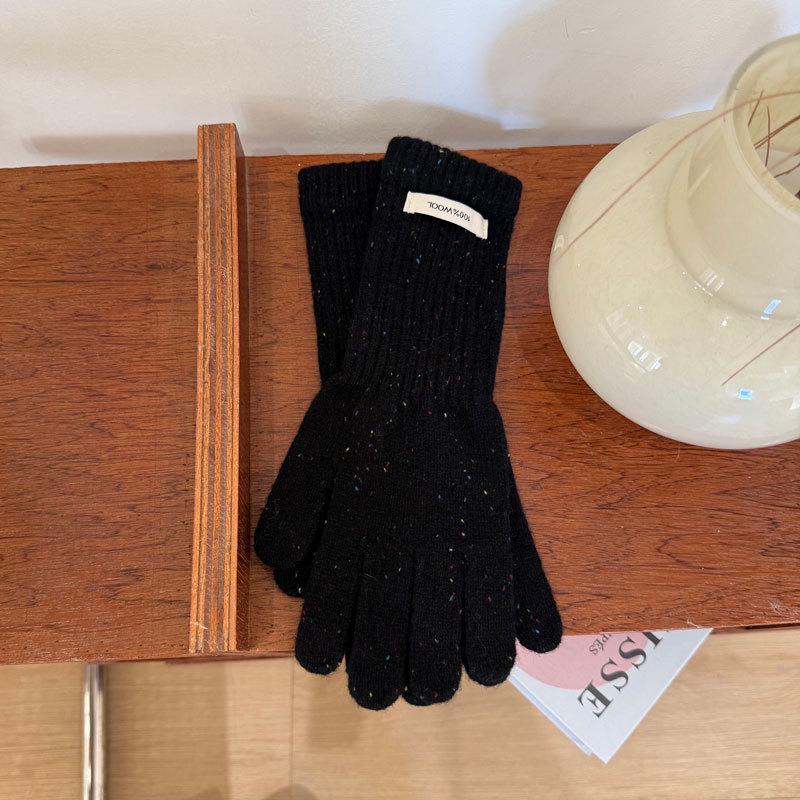 Damen-Touchscreen-Wollhandschuhe - Gesprenkelt, Lang, Warm, Gestrickt, Einfarbig für den Winter