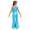 Combinaison Fille Paillettes Brillantes Design Sans Manches Décolleté Bardot Ornement à Franges Pantalon Évasé Taille Haute