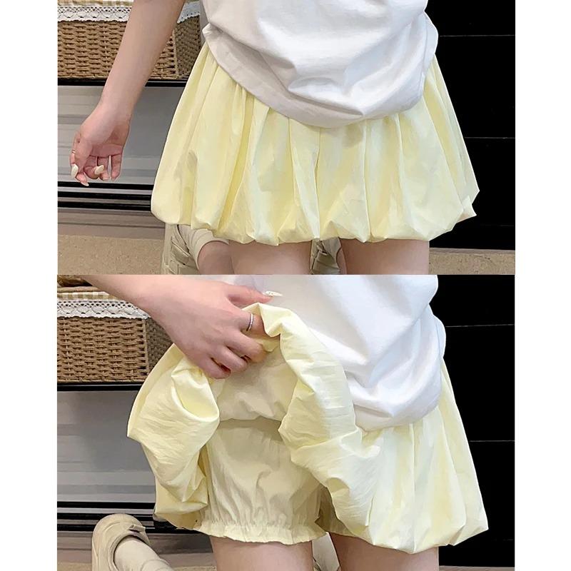 Women's Mini Skirt High Waist A Line Slimming Summer Skirt Shorts Petite Pleated Puff Hem Pink