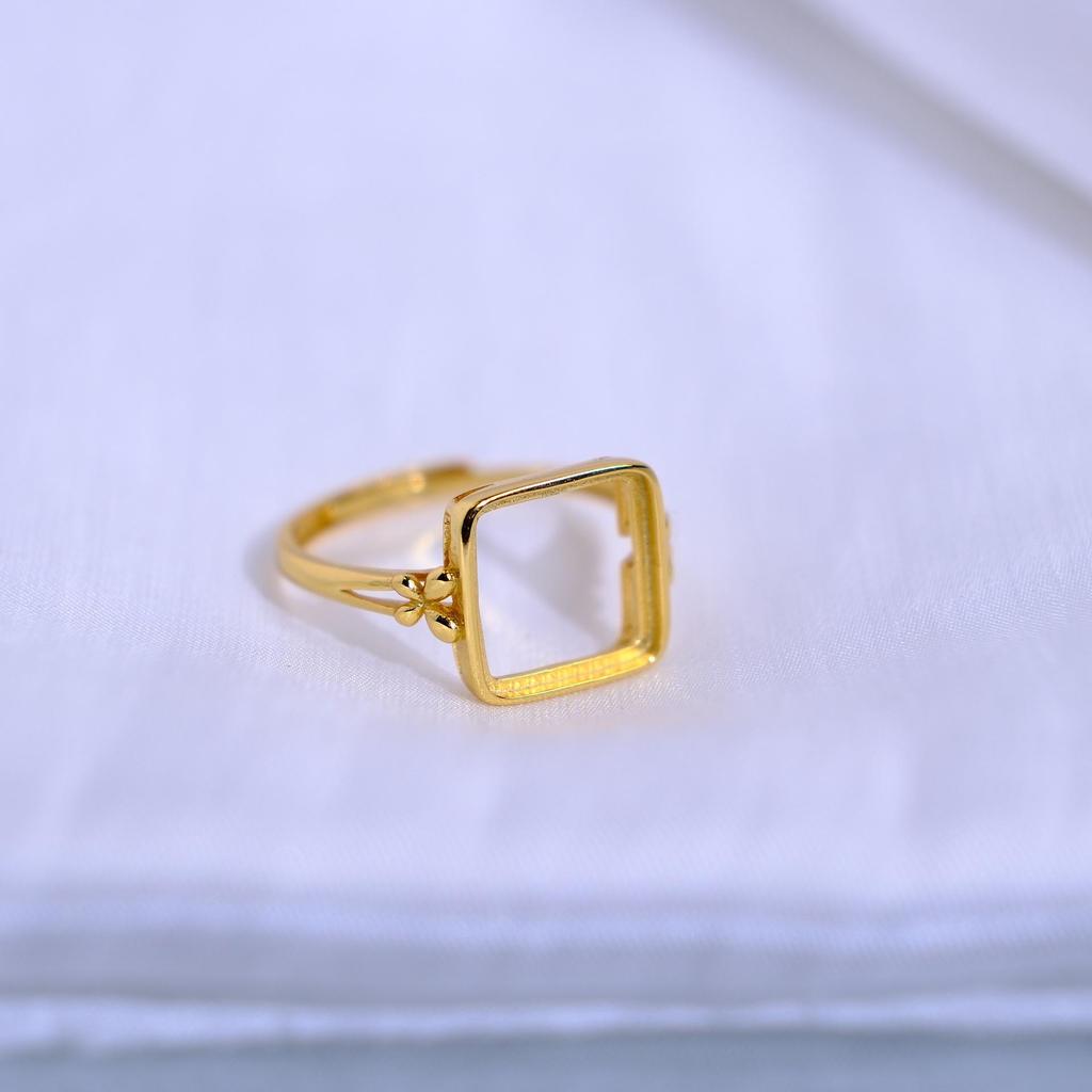 S925 Gold Plated Sterling Silver Four-Sided Open Ring Setting for Women - Classic Silver Jewelry Accessory