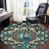 1pc Peacock Mandala Office Round Area Rug, Under Office Chairs Bedroom Living Room Home Decor, Room Deco