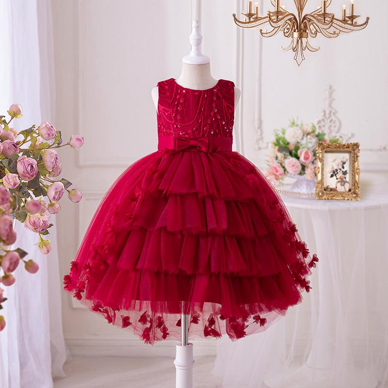New Puffy Bridesmaid Girl's Dress with Layered Butterfly Design - Princess Evening Gown for Weddings or Festivals