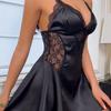 European & American V-neck Lace Slim-fit Camisole Nightgown Set - Sexy Erotic Lingerie