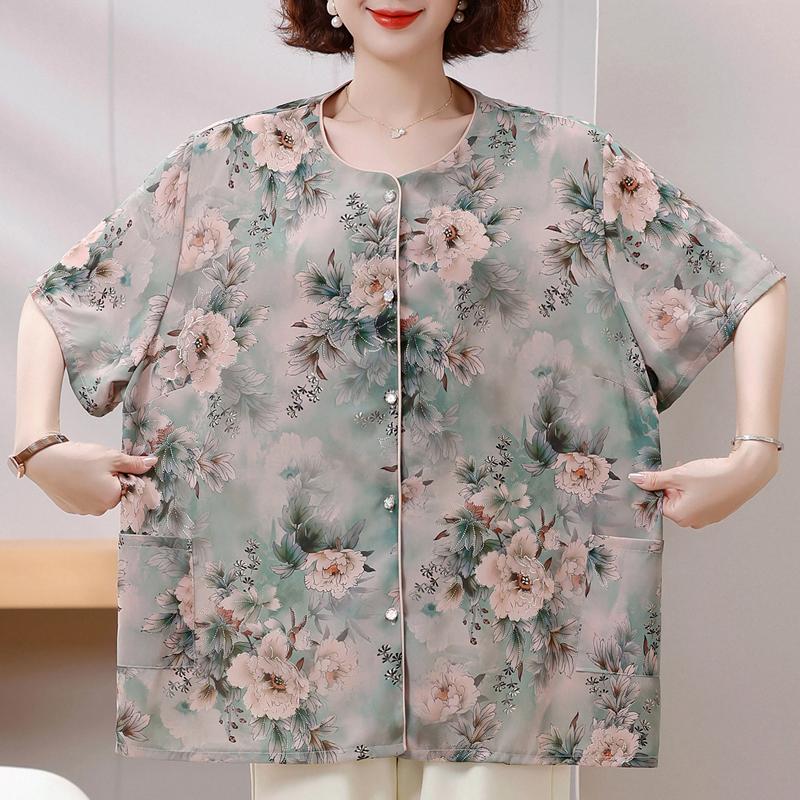 Blusas Elegantes de Talla Grande para Mujer 4XL-8XL Verano Tops Oversize Camisas Casuales de Manga Corta para Mujer