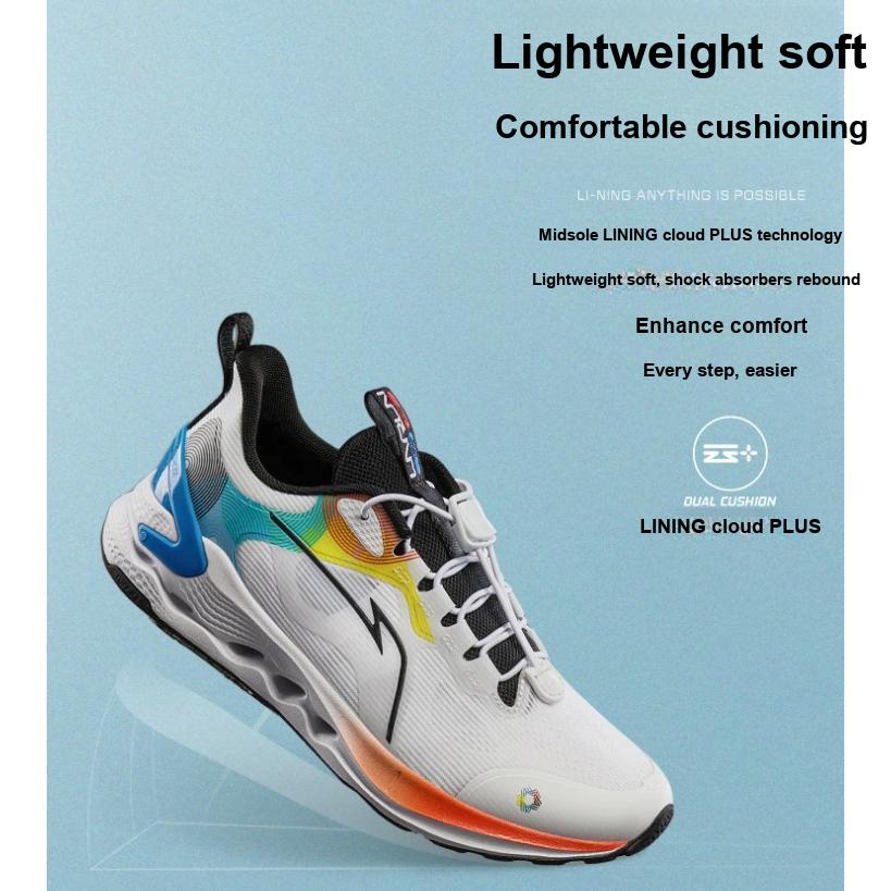 Li Ning Kids Trendy Comfortable Shock Absorption Rebound Low Top Running Shoes Kids Running Shoes White Blue Green YKFU056-7