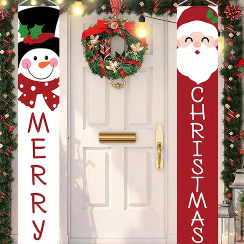 1 Pair Christmas Hanging Banner, Merry Christmas Doorway Decor with Cute Santa Claus and Snowman, Elegant Outdoor and Indoor Decoration Home
