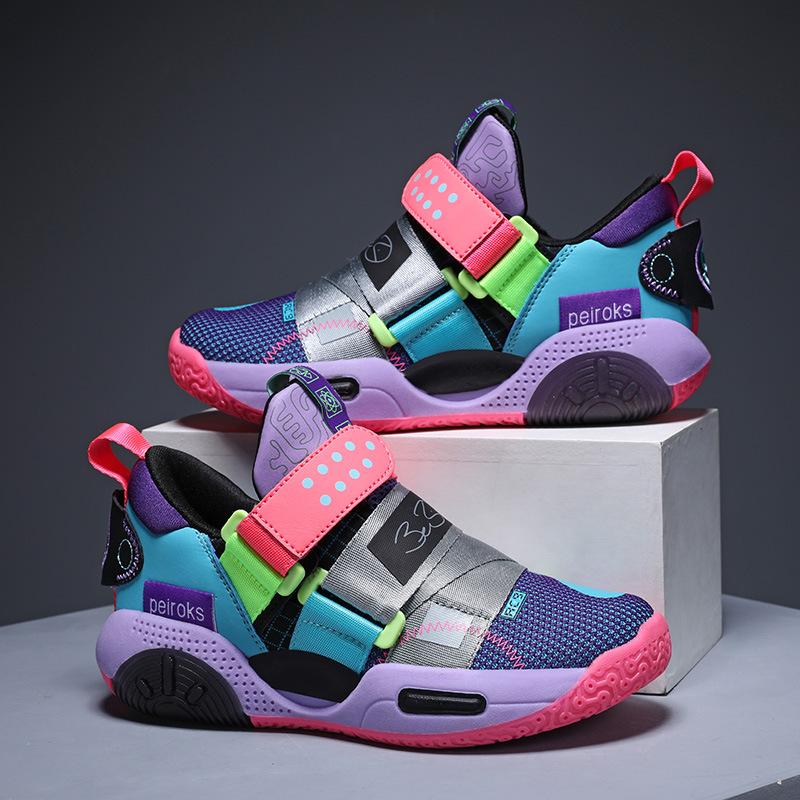 Children's Basketball Shoes Spring and Summer New Sports Shock Absorption Running Breathable Boys' Shoes Popular Middle and Older Children's Casual Sh